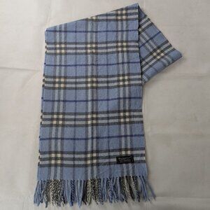 Burberry London Vintage 100% Lambswool Classic Nova Check Blue Scarf - England